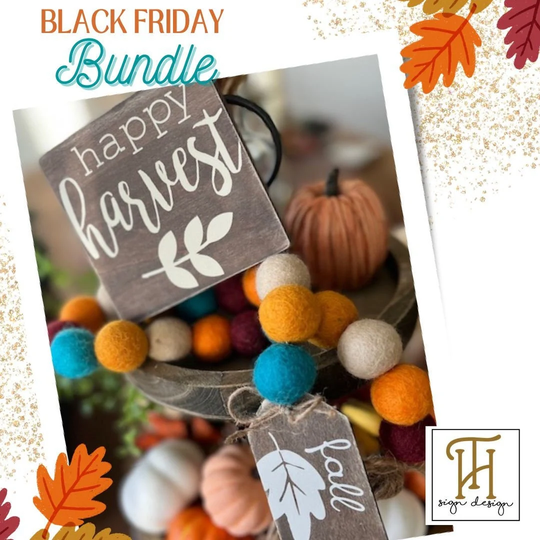 Fall Felt Pom Garland With Harvest Sign/Tiered Tray Decor/Fall/Seasonal Decor