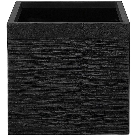 Garden Outdoor Plant Pot Planter Geometric Square Stone 40x40x38 cm Black Paros - Black