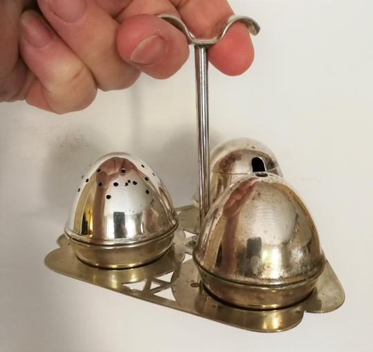Antique Cruet Set Silver Plated Epsn Tray Caddy Salt Pepper & Hinged Mustard Pot With Cobalt Bristol Blue Glass Liners