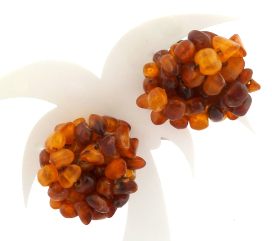Vintage Large Seed Bead Cluster Design Clip On Earrings, 70S 80S Jewellery