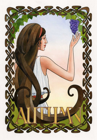 The Four Seasons Ii - Autumn. Goddess Art, Watercolor, Painting, Autumn Decor, Bathing, Archival Art Print