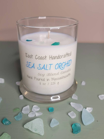 Sea Salt Orchid Soy Blend Candle, Handmade, Home Decor, Scented Glass, Gift Ideas, Air Freshener