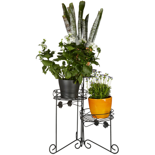 Relaxdays - Metal Flower Stand, Powder-Coated, 3 Shelves, Decorative, 50 cm Tall, Plant Stairs, Black