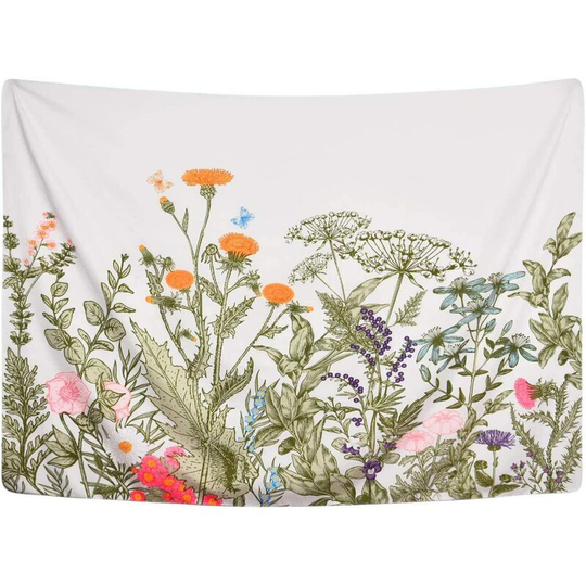 Fvbjd - Colorful Floral Plants Tapestry Vintage Herbs Tapestry Wild Flowers Tapestry Wall Hanging Nature Scenery Tapestry for Living Room Bedroom