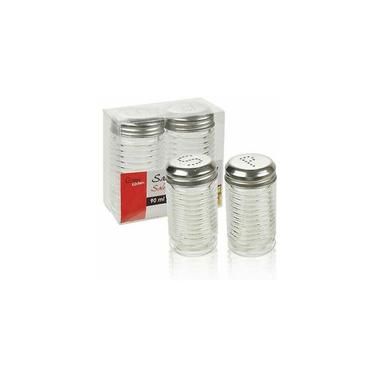 Viss - 9CM glass salt & pepper set Screw Cap Lid Ripple Design Pubs Restaurant