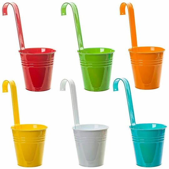 Devenirriche - Set of 6 colorful colored hanging planters flower Balcony flower pot color metal hanging bucket hanging pot metal bucket personality