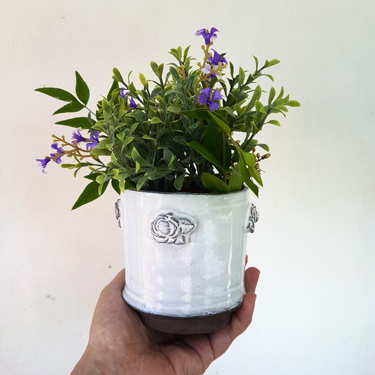 White Plant Pot, Kitchen Herb Planter, , Farmhouse Pottery , Shabby Chic Planter , Rustic Bathroom , Pottery