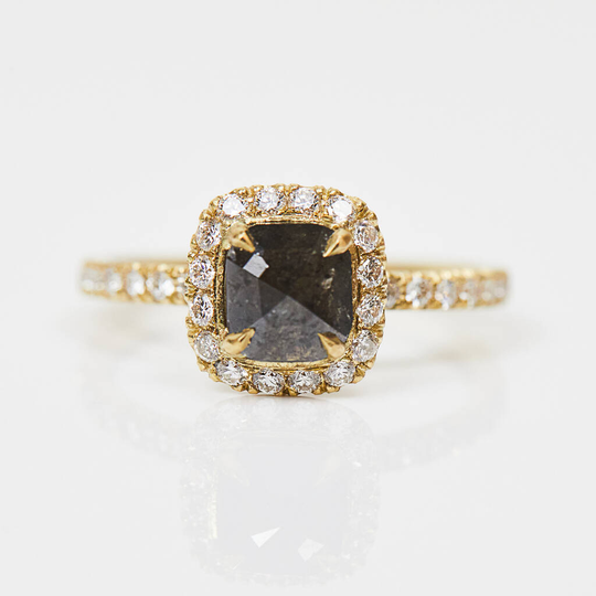 18ct Gold Salt And Pepper Diamond Halo Engagement Ring, Gold