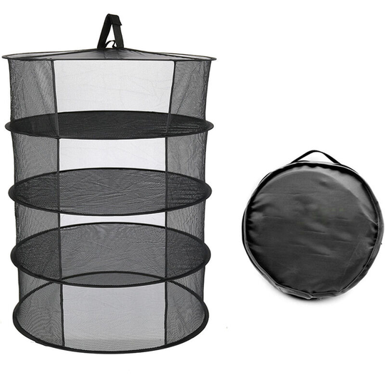 4-layer drying rack, basket of plants, flowers, herbs, circular heavy hanging drying net, diameter 60 cm, black - Black, 4 Layers