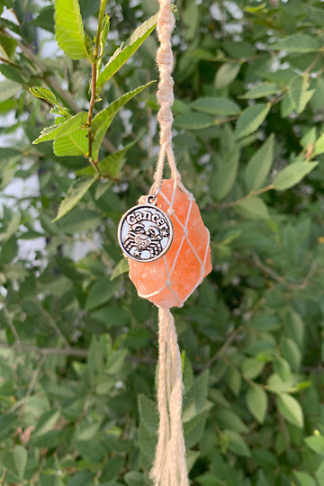 Macrame Salt Rock Zodiac Rear View Mirror Hanger