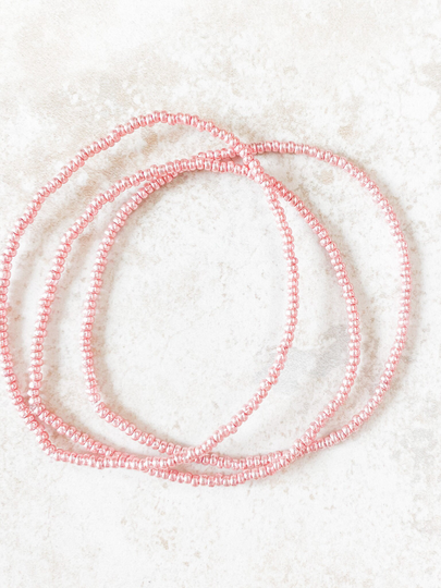Metallic Pink Set Of 3 Seed Bead Bracelets, Beaded Stretch Jewelry, Bracelet