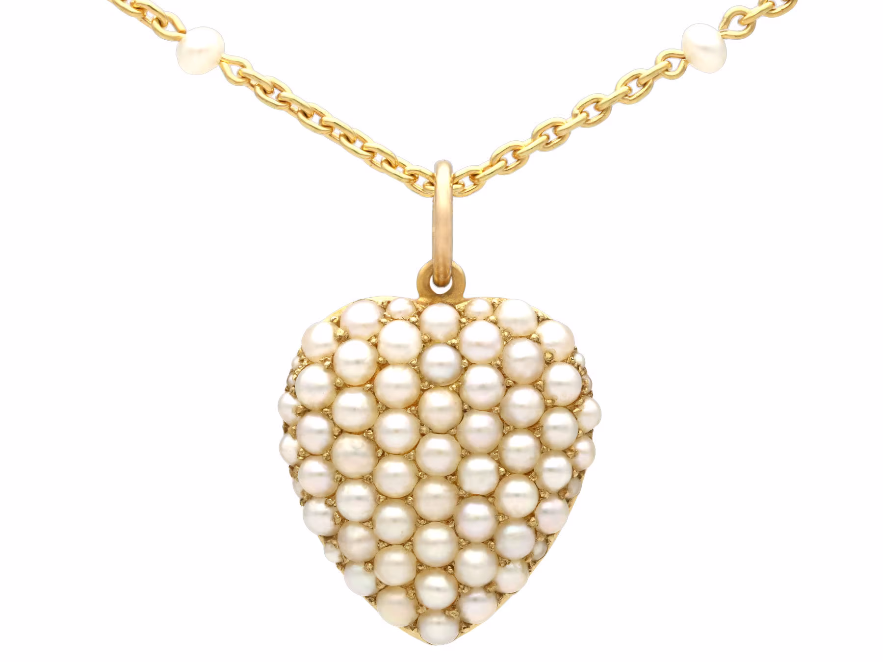 Antique Seed Pearl 15K Yellow Gold Heart Shaped Pendant