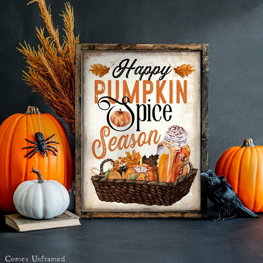Pumpkin Spice Season Sign - Halloween Retro Print Wall Art Vintage Decor Poster