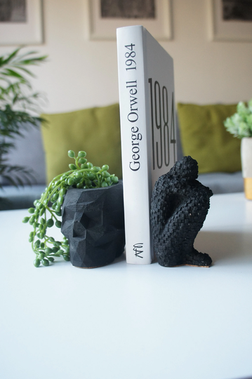 Skull Bookend, Rock Bookshelf Pot, Gothic Home Decor