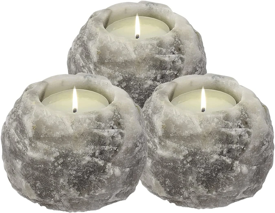 100% Natural Himalayan Grey Salt Candle Holder Crystal Rock Tea Light