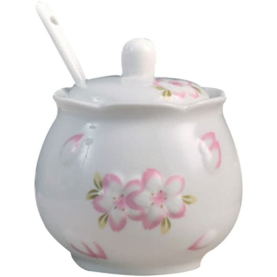 Ceramic Sugar Bowl with Lids And Spoons Porcelain Condiment Containers Spice Jar Salt Tank