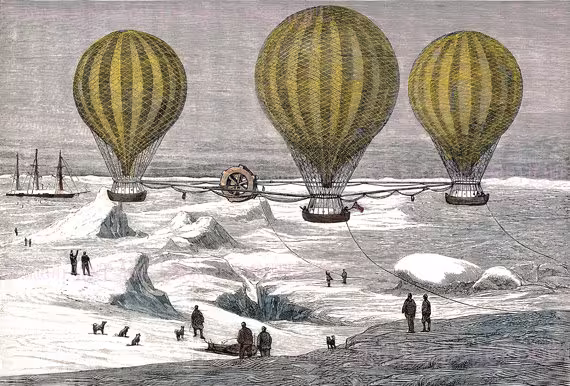 Victorian Exploration Of The North Pole By Air Balloon Illustration Steampunk Christmas Season Winter Solstice Holiday 5x7 Greeting Card