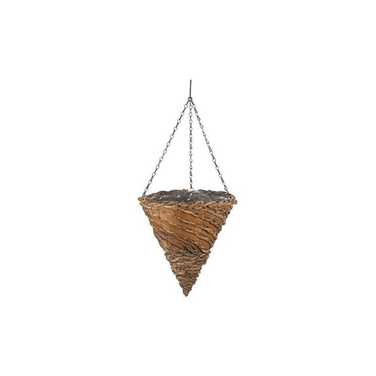 Garden Mile - Rafiki Hanging Cone 12in Artificial Garden Hanging Baskets Floral Decorative Ornamental Outdoor Indoor Wall Mounted Bracket Chain