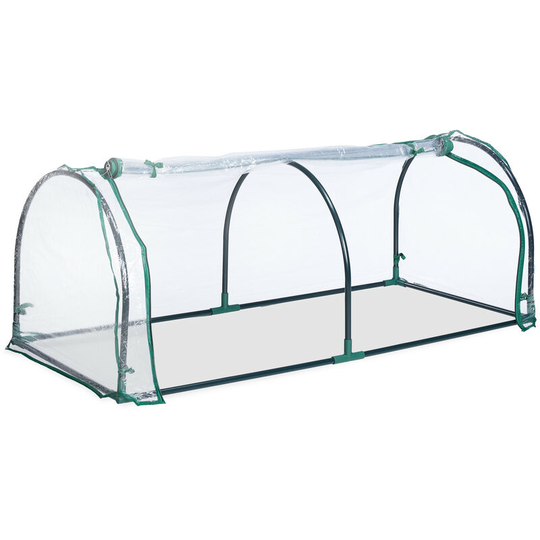 Relaxdays Plastic Greenhouse, Plant Tent, Roll-up Door, H x W x D: 50 x 130 x 60 cm, Steel & PVC, Transparent, Green