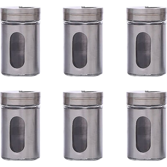 Glass Salt and Pepper Shakers | 6-Piece Pack | Best for Home Kitchen, Restaurants and Catering silver