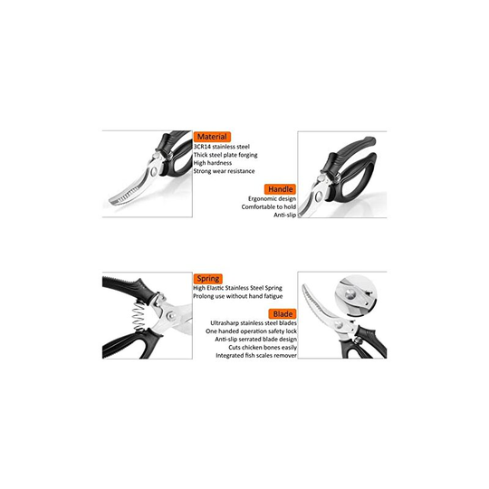 Heavy Duty Poultry Shears | Professional Kitchen Scissors for Cutting Chicken, Poultry, Game, Meat, Bone, Fish, Lobster, Crab, Herbs, Chop Vegetables