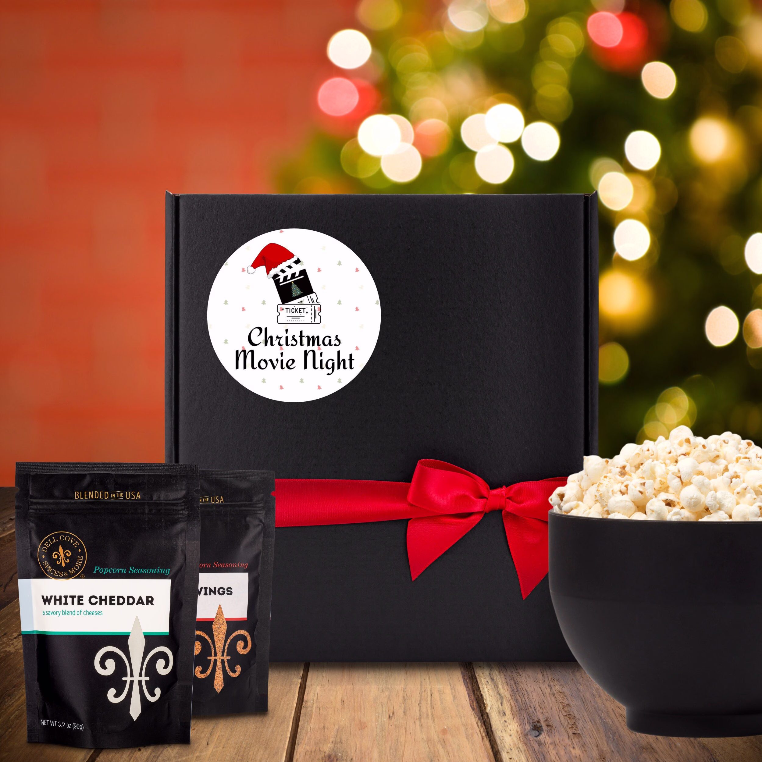 Christmas Movie Night Gift Box - Popcorn Seasoning & Kernels, Family Night, Box, Eve