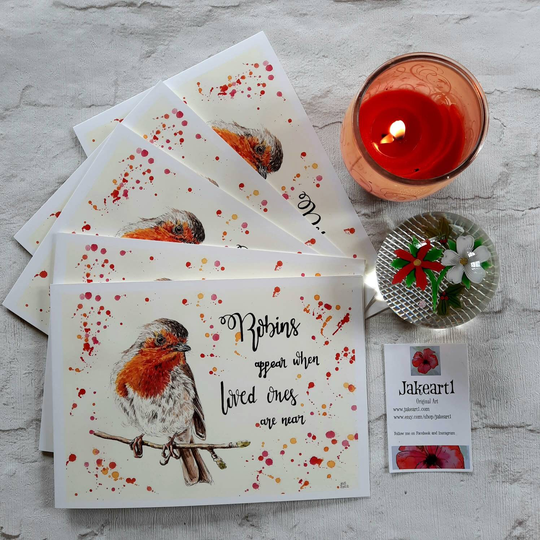 Christmas Cards Robin Pack Of 5 A5 Wildlife Original Art 1 Design