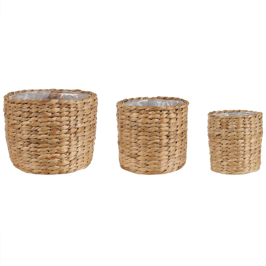 Handwoven Set of 3 Water Hyacinth Plant Pots Planters Natural Ronquil - Natural