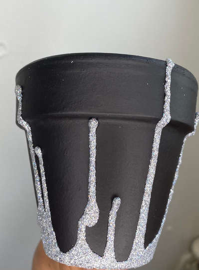 Black & Silver | Glitter Drips Terracotta Plant Pot