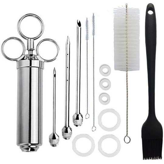 Stainless steel pickling syringe, 60 ml roasting syringe stainless steel meat syringe incl. Marinade syringe 60ml 1 marinade brush 3 marinade needles