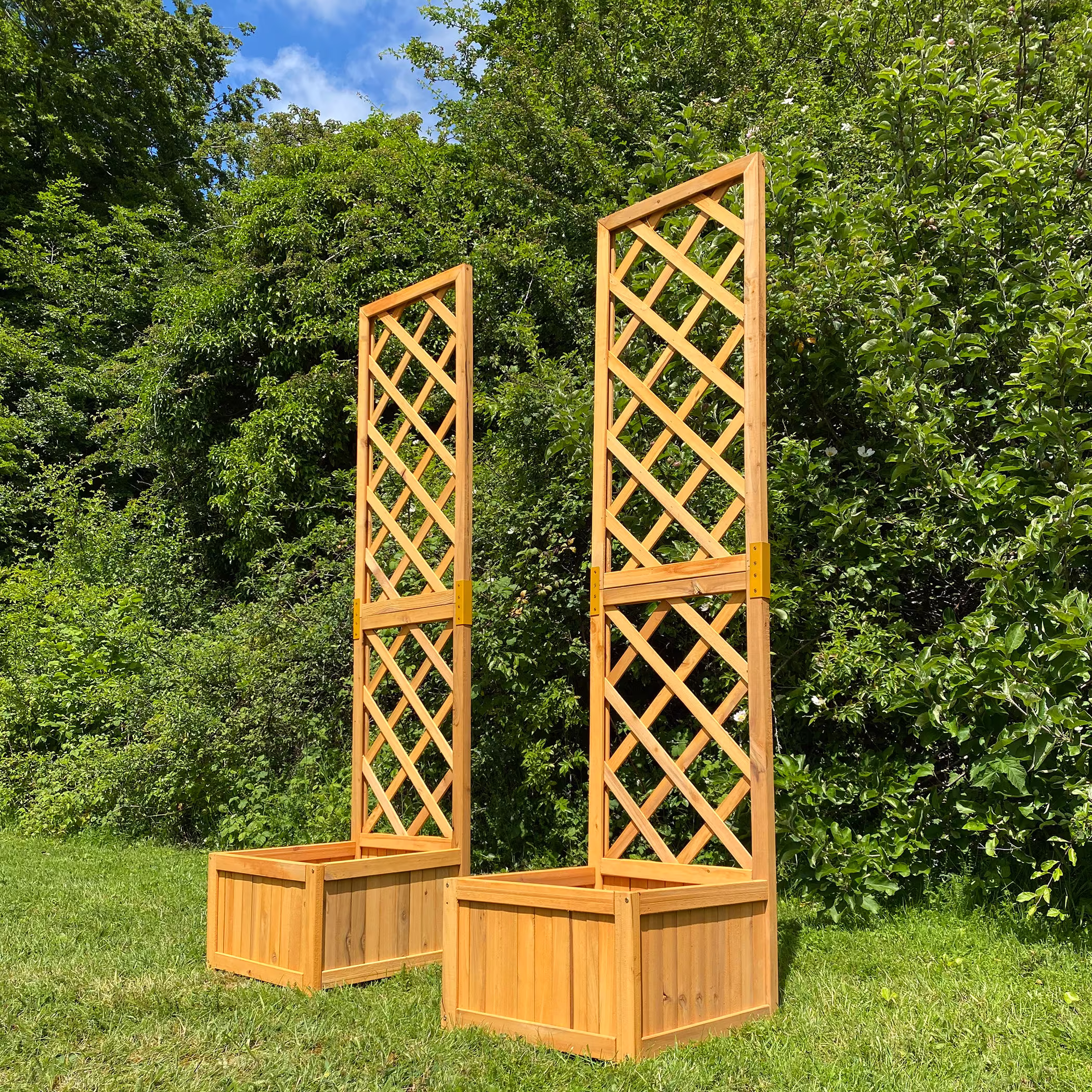 Tall Wooden Garden Planter With Trellis | Set Of 2