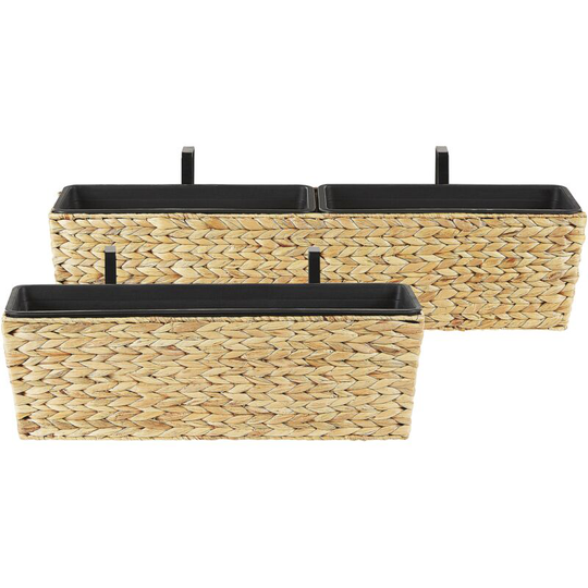 Beliani - Set of 2 Plant Pots Beige Indoor Outdoor Water Hyacinth Weave Handles Kawala - Beige