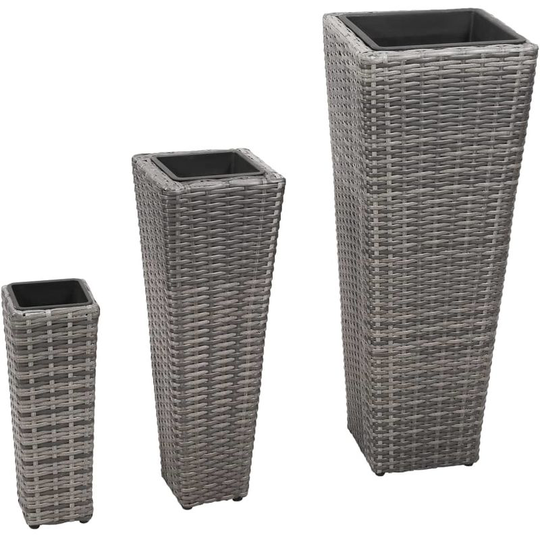 Asupermall - Garden Planters 3 pcs Poly Rattan Grey