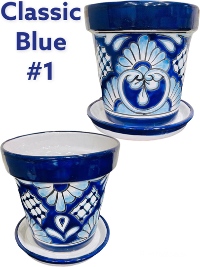Classic Cobalt Blue Talavera Vaso Planter With Matching Saucer Indoor Outdoor Flower Pot Mexican Pottery