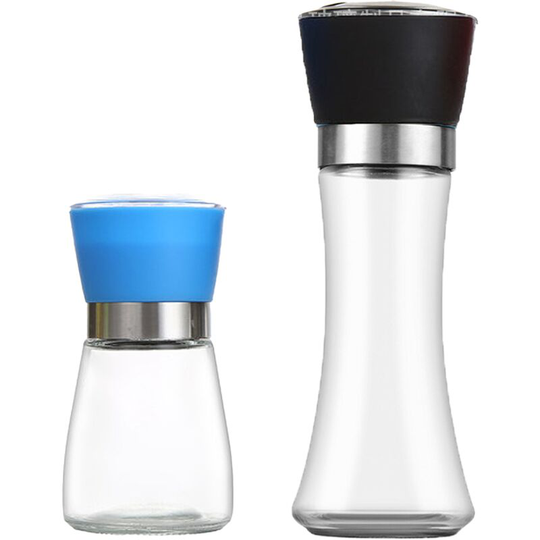 Stainless Steel Salt and Pepper Grinder,Adjustable Stainless Steel and Glass Salt & Pepper Mill Set of 4 Short blue + high black