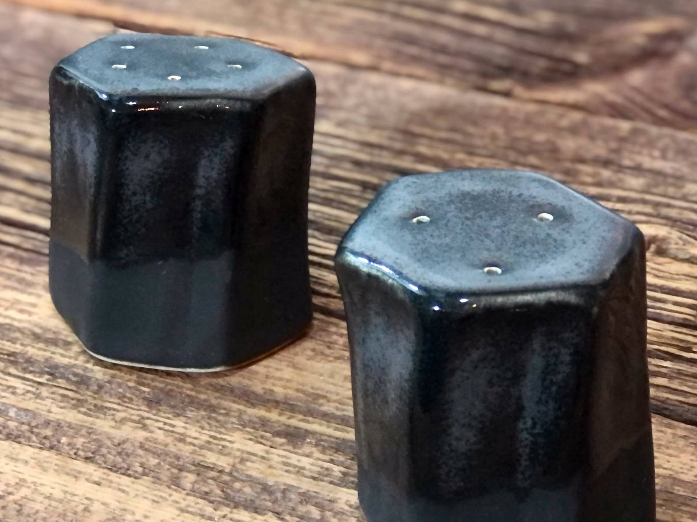 stoneware Pottery Salt & Pepper Shaker Set Tourmaline Black Short