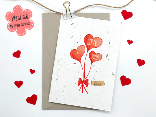 Personalised Plantable Seed Card, I Love You, Balloons, Happy Anniversary, Eco-Friendly, Biodegradable, Flowers, Unique Gift