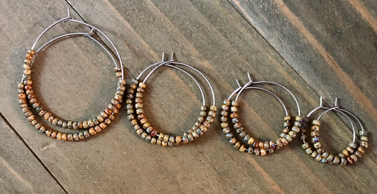 Beaded Hoop Earrings, Seed Bead Hoops, Bohemian Brown Handmade Earrings