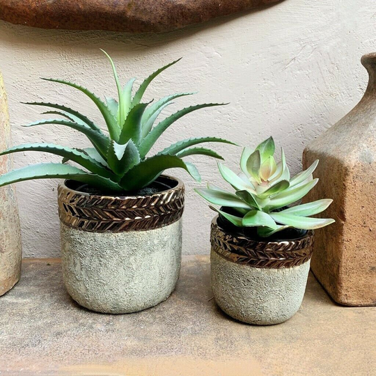 Rustic Two Tone Bronze/Gold & Stone Plant Pot Cover Planter, Indoor Textured Flower 2 Sizes - Quentin