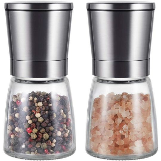 Sun Flowergb - Premium Ceramic Salt and Pepper Mill Set with Adjustable Size, Coarse and Fine Salt and Pepper Shakers for Home or Kitchen with Shelf
