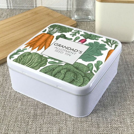 Personalised Allotment Seed Storage Tin Box, Gardening Gardener Gift