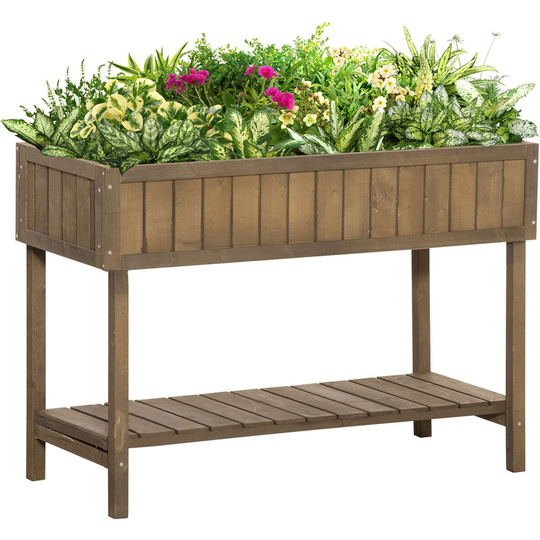 Wooden Herb Planter Stand 8 Cubes Bottom Shelf Raised Bed Brown - Brown - Outsunny