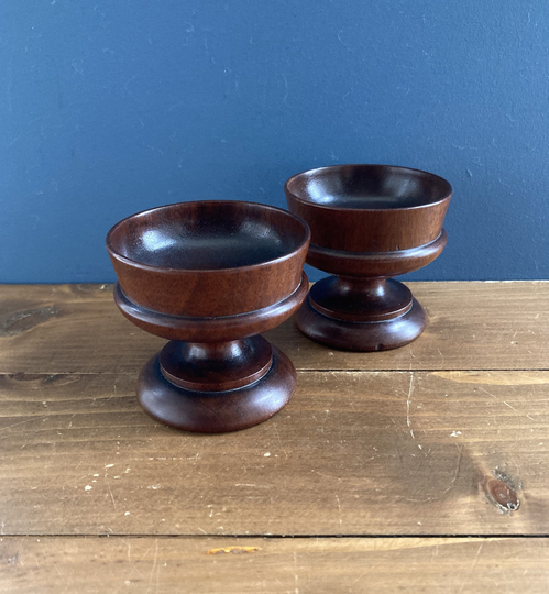 Pair Of Antique Victorian Walnut Treen Salts C. 1840