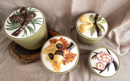 Vintage Metlox Four Seasons Avocado Green Ceramic Canister Set Of 4, Dishes, Jars