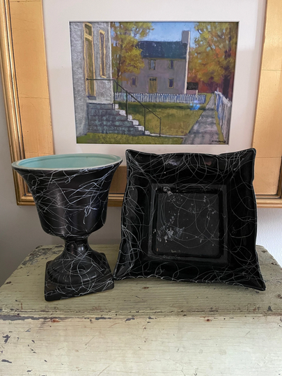 1950S Black & White Gilner Spatter Pottery Planters