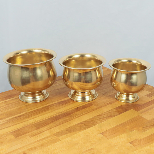 Three Flower Pots/Buckets Pail Set With Handles Planters || Vintage Solid Brass Kitchen Garden Decor Indoor Decor