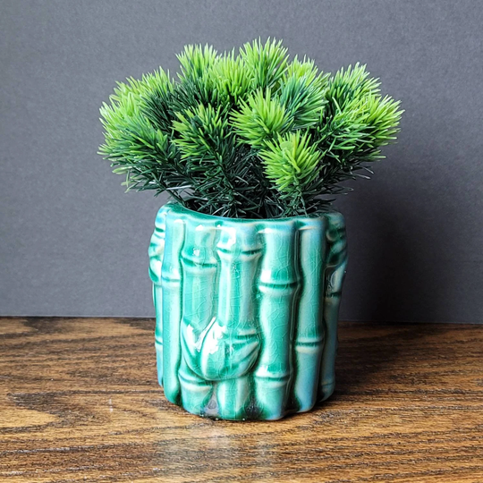 Vintage Turquoise Bamboo Ceramic Vase Planter