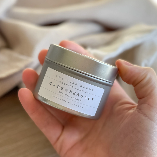 Sage & Sea Salt Soy Candle in A Tin, Handmade London, Homemade Candle, Natural Scented Soy Wax Gift