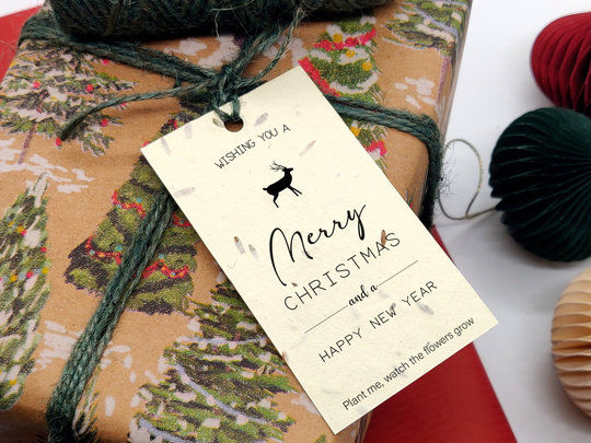 Plantable Christmas Tags, Pack Of 5, Seed Paper, Recycled, Gift Wrapping, Eco-Friendly, Merry Christmas, Happy New Year