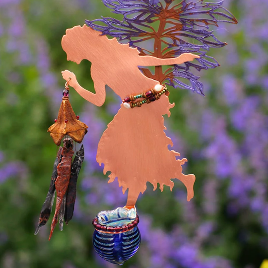 Valerian Copper Fairy Obsidian Wind Chimes With Magical Potion Bottle in Your Choice Of Bottle Color, Red, Blue Or Green